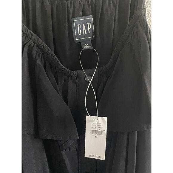 GAP Black Button Front Ruffle Sleeveless Midi Dress New Medium - Picture 3 of 7